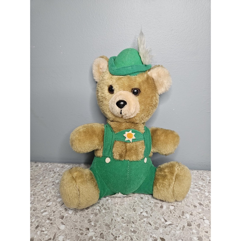 Vintage Capitol Toy German Teddy Bear Octoberfest Lederhosen Hat Green 12"